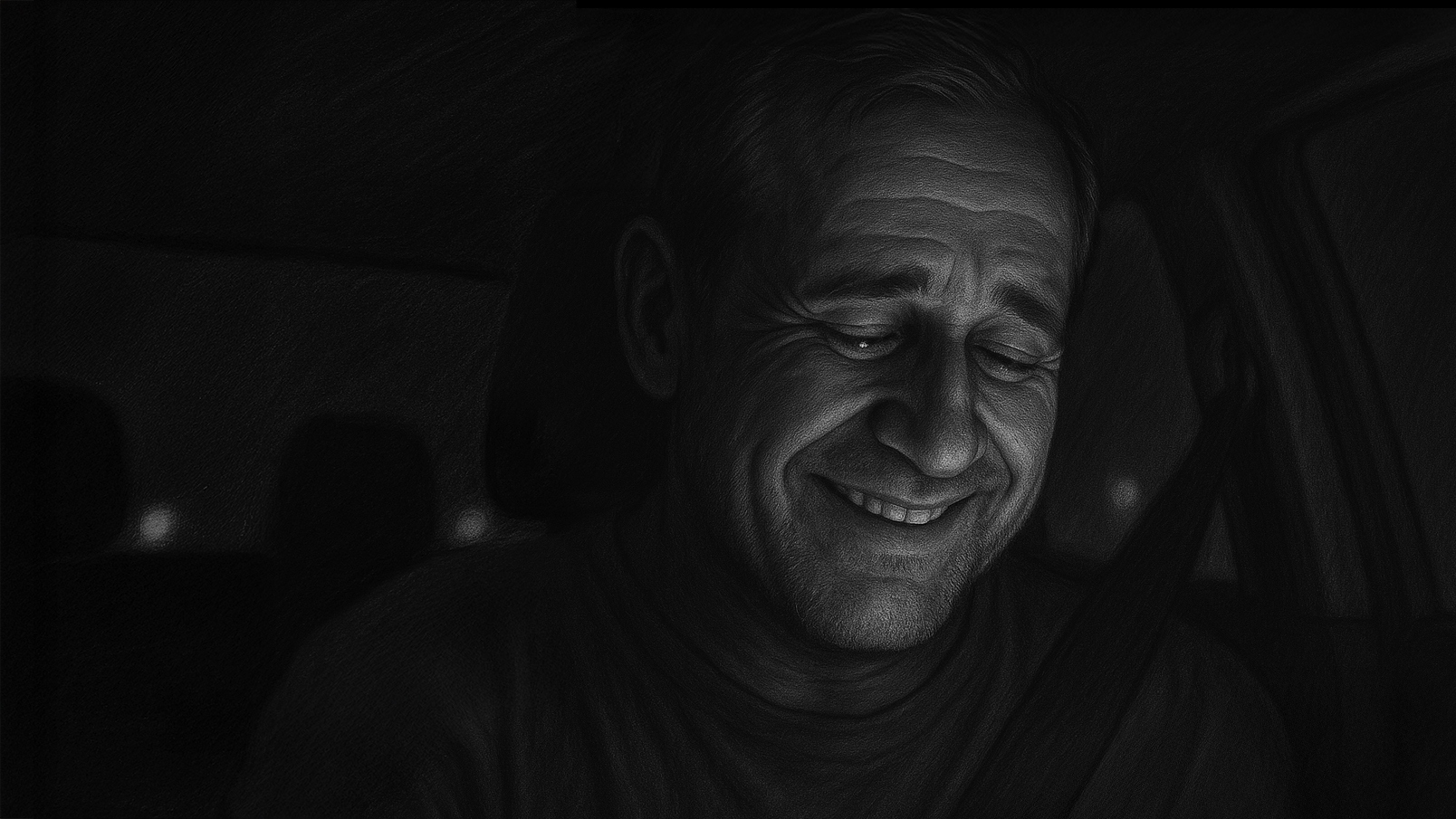 Charcoal animatic of the father smiling — the emotional turning point