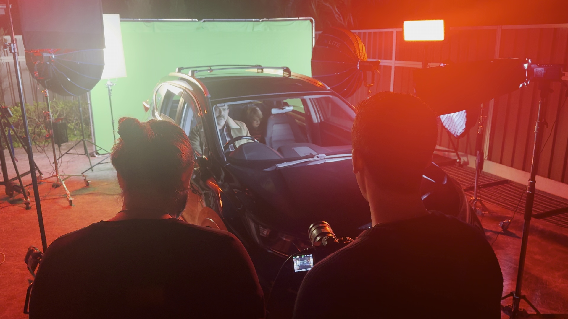 Full crew setup with multiple lights