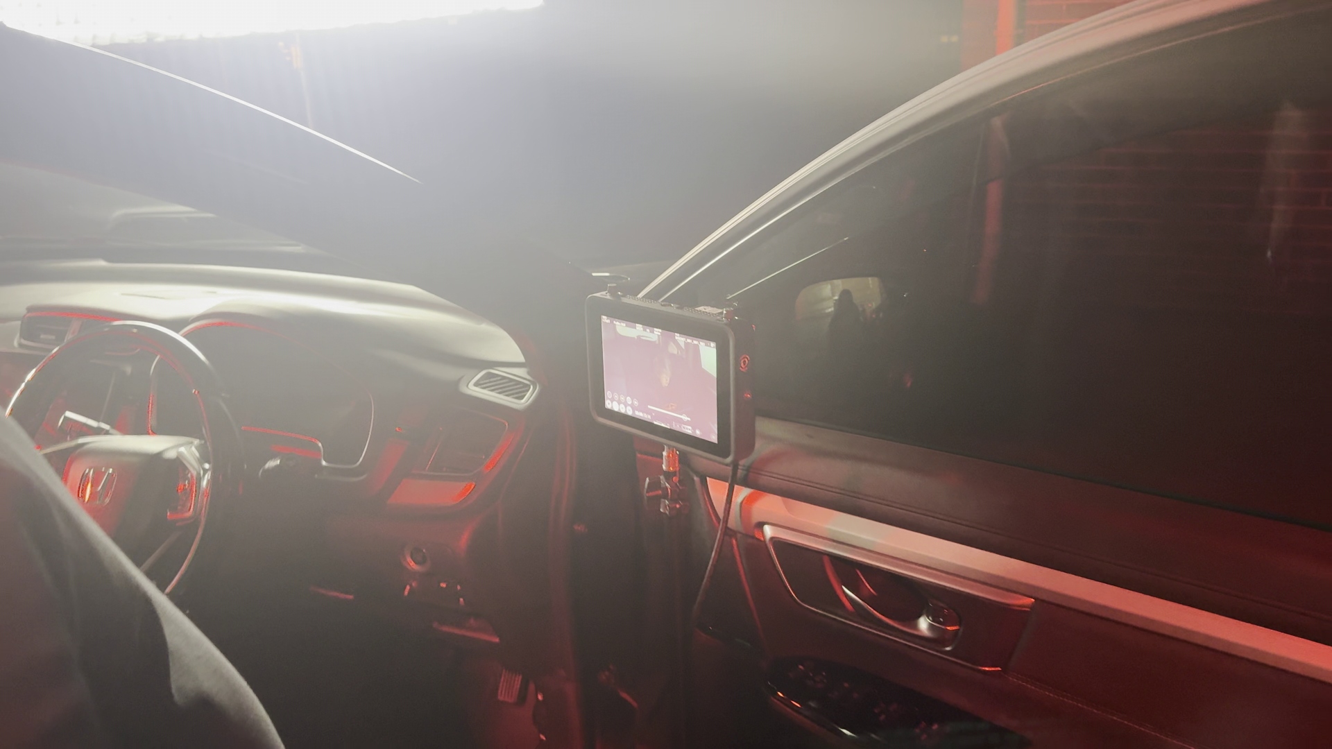 Full wide shot of entire production setup with crew