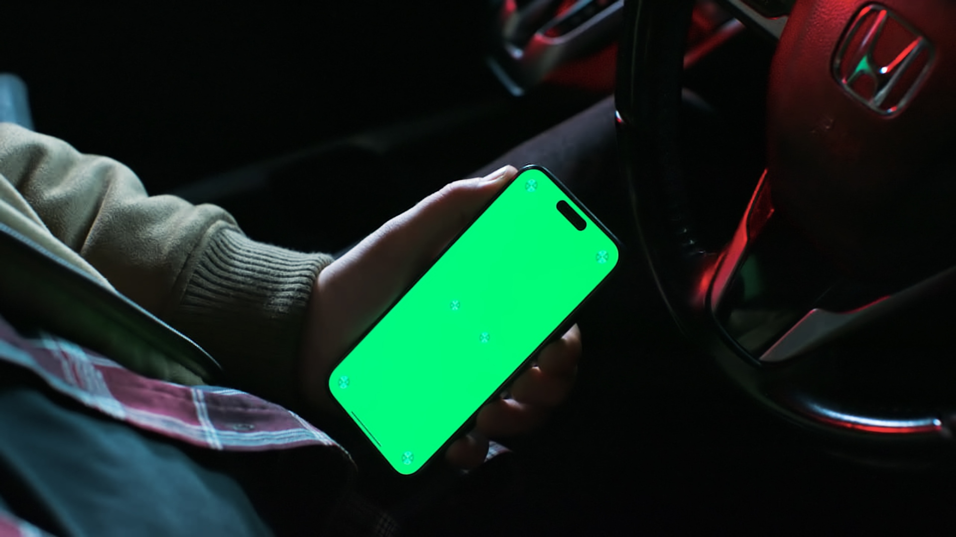 Phone with green screen for compositing